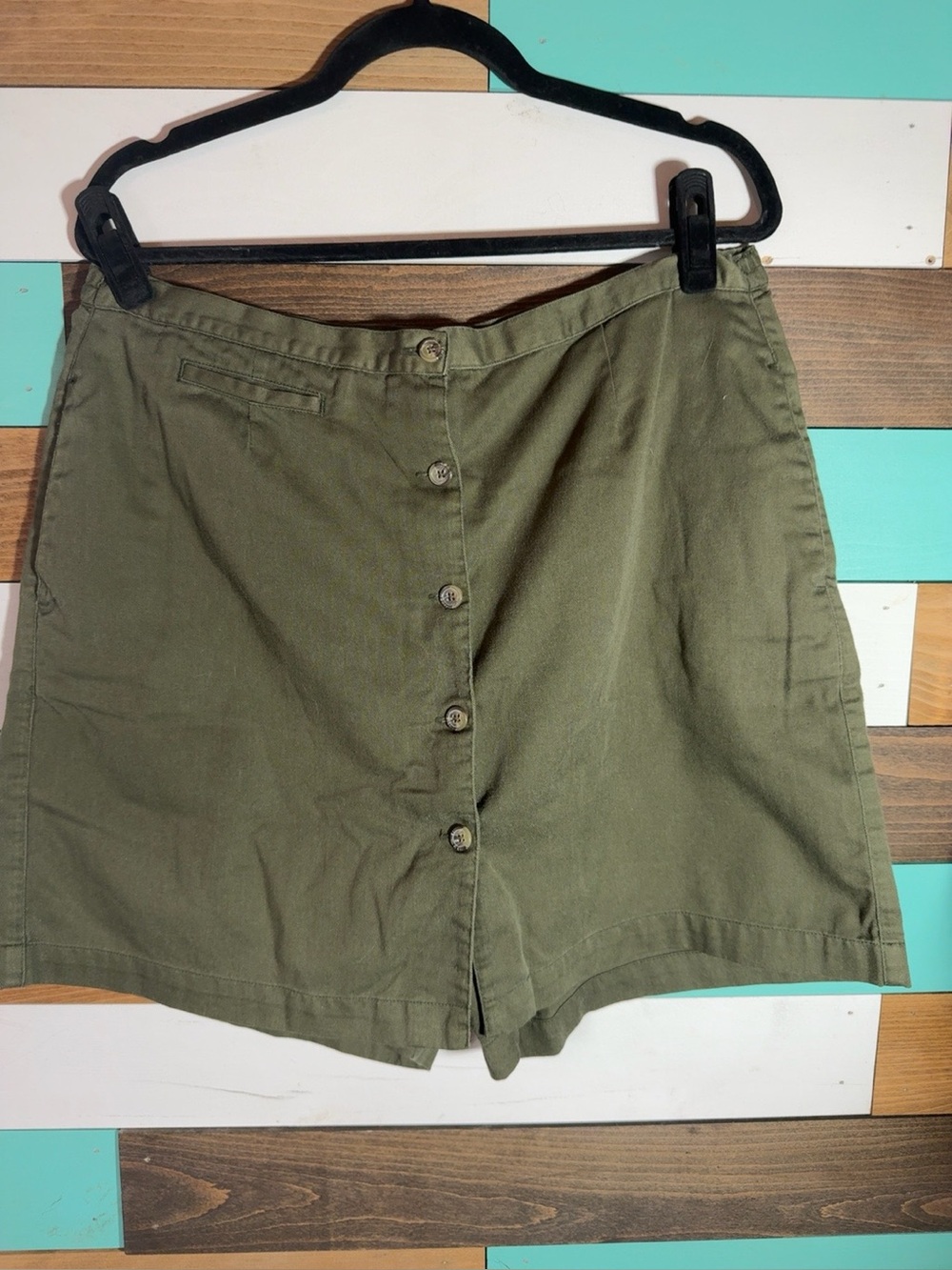 Cabin Creek Button-Front Olive Green Skorts